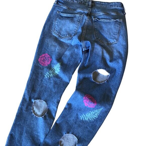 Upcycled Distressed Universal Thread Jeans w/Cutouts, Embellished Pants 6 Junior - Picture 3 of 13